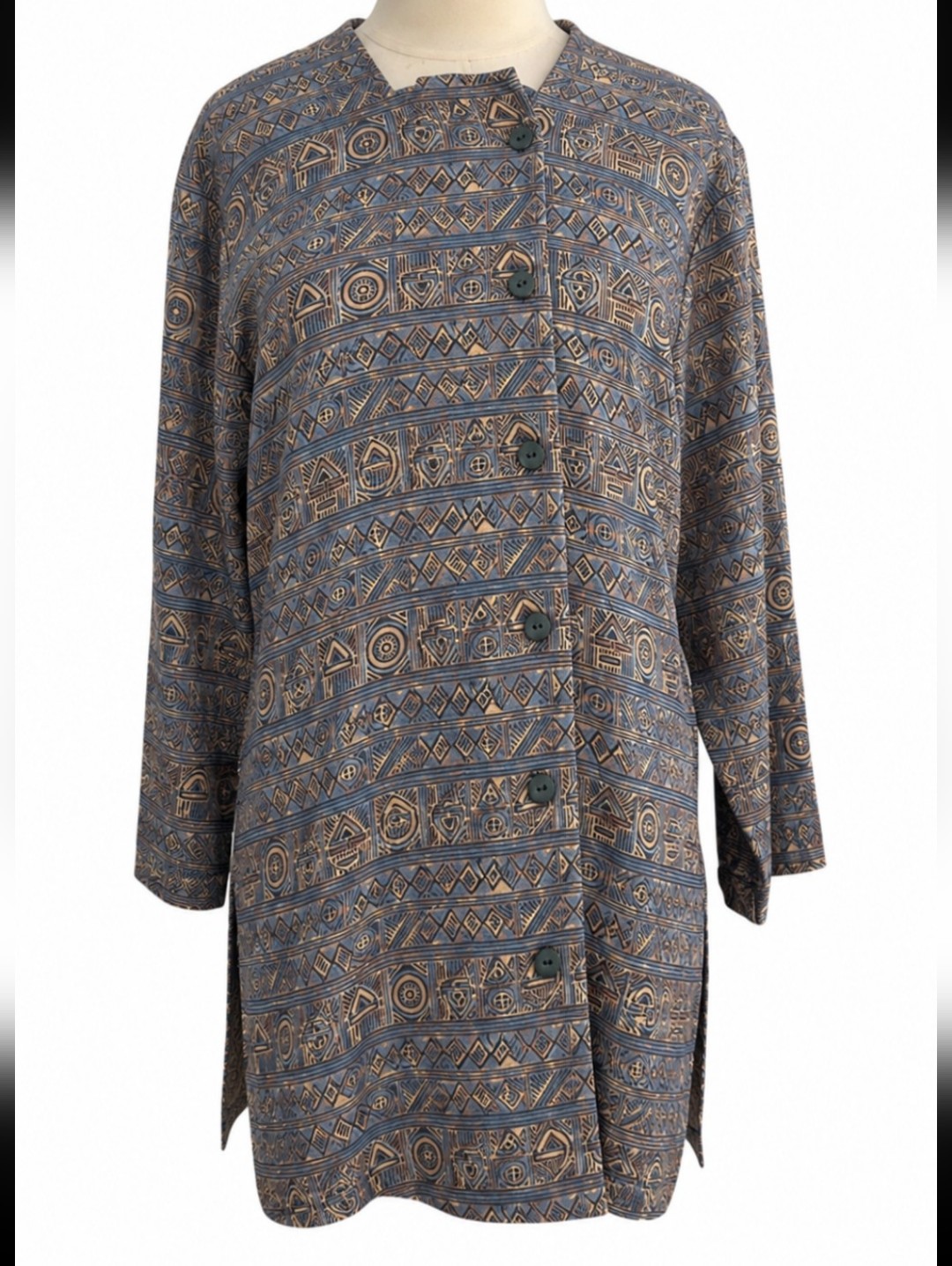Peruvian Connection Pima Cotton Double Button Long Jacket Neutral Print Sz L